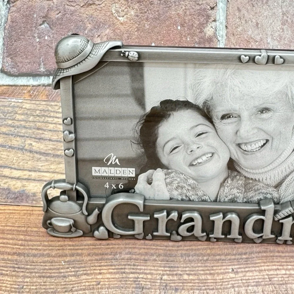 Grandma Picture Photo Frame 4x6 Silver Pewter Malden Teacup Garden Roses Hat
